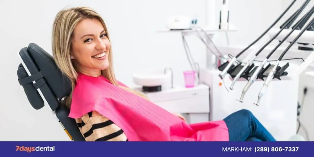 Happy patient after a routine dental cleaning at a modern dental clinic