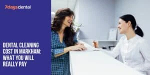 Happy patient discussing dental cleaning cost in Markham