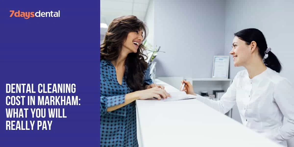 Happy patient discussing dental cleaning cost in Markham